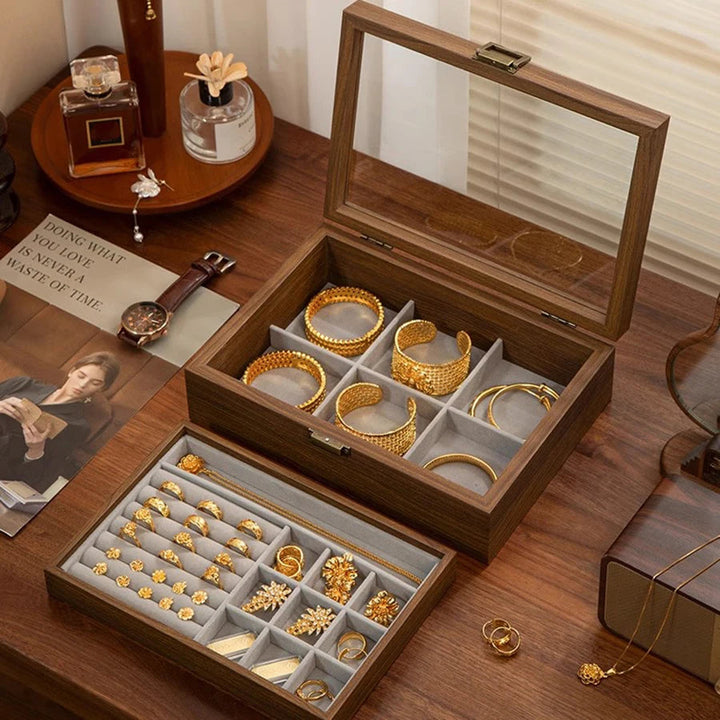 Boîte à bijoux bois avec couvercle en verre VanyVenza
