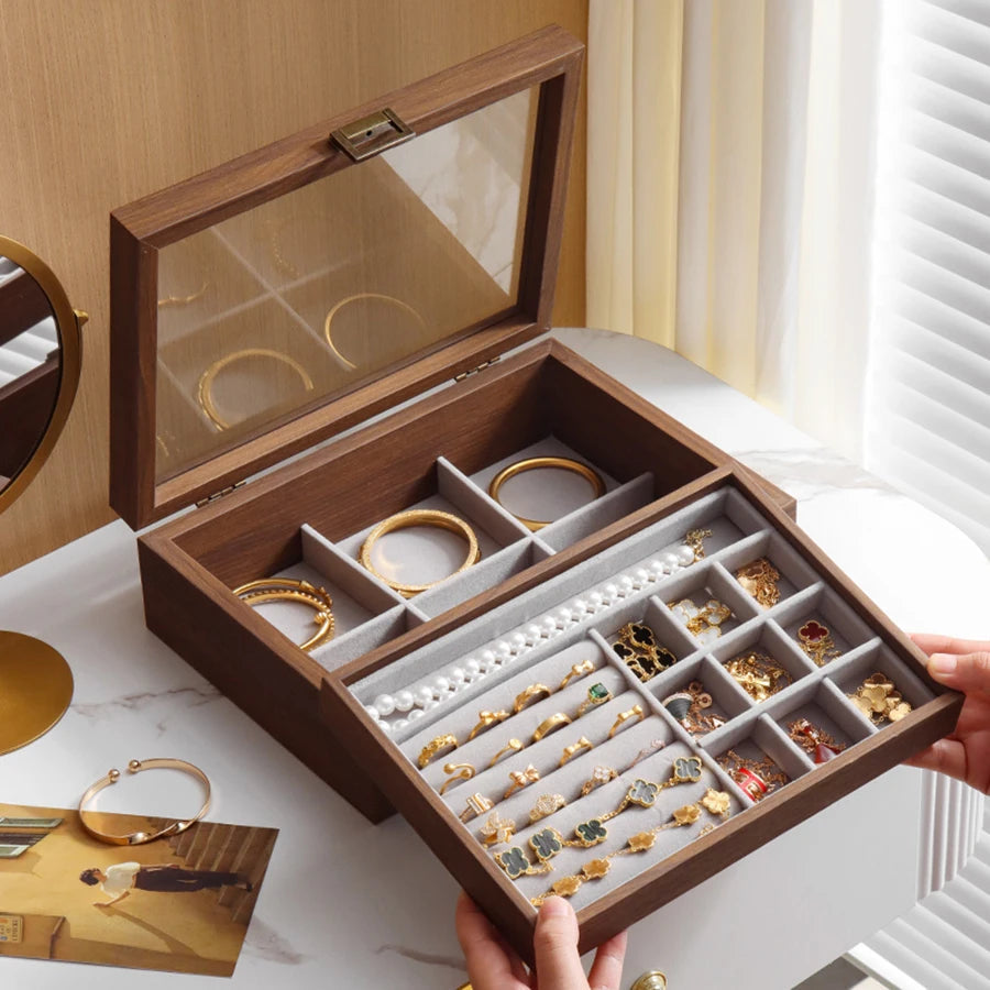 Boîte à bijoux bois avec couvercle en verre VanyVenza