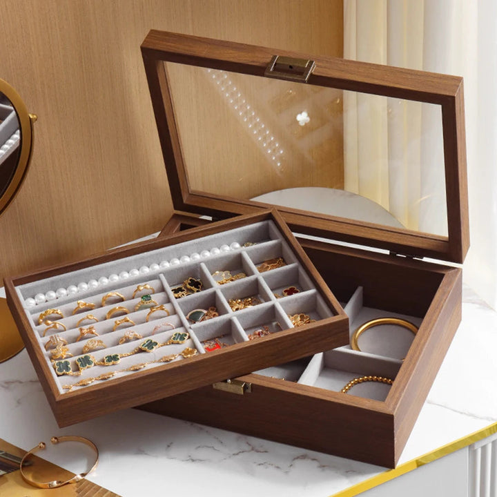 Boîte à bijoux bois avec couvercle en verre VanyVenza