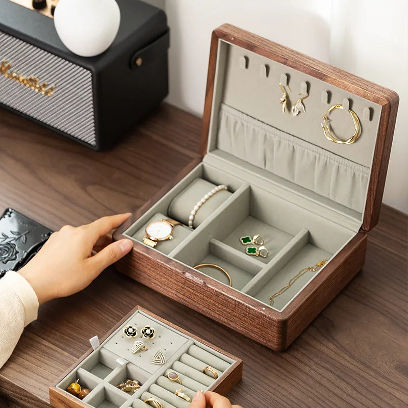 Boîte à bijoux en bois à double niveau VanyVenza