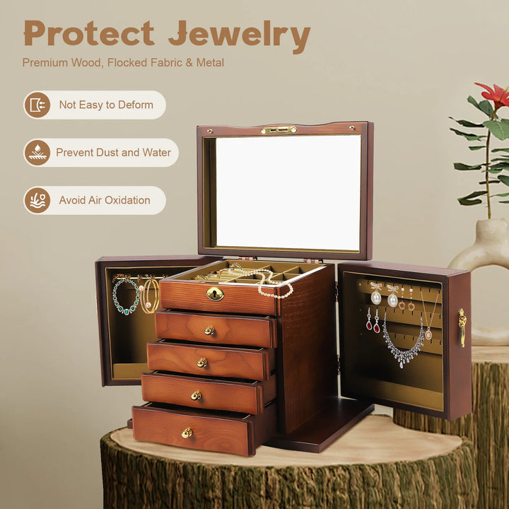 Grande boîte à bijoux bois avec tiroirs et miroir VanyVenza
