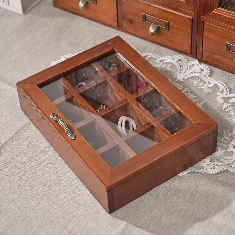 Boîte à bijoux en bois avec couvercle en verre VanyVenza
