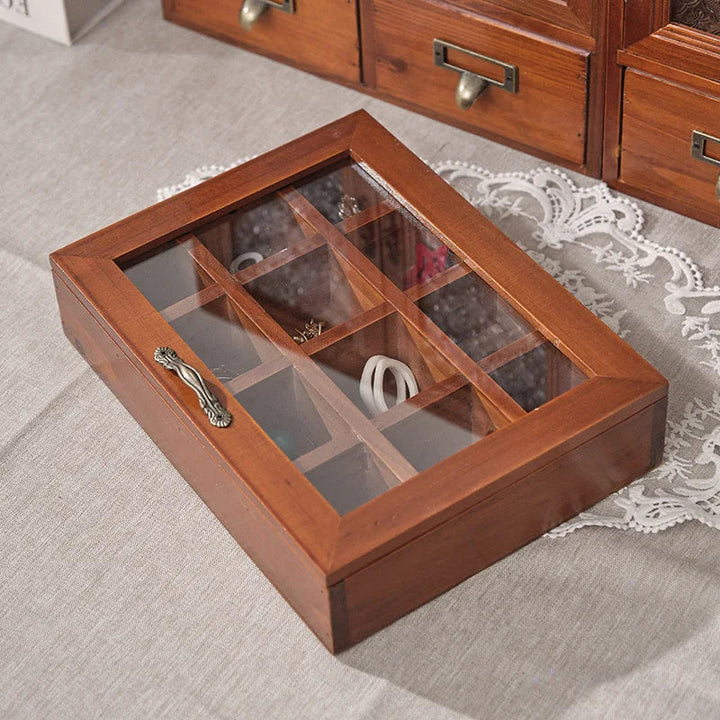 Boîte à bijoux en bois avec couvercle en verre VanyVenza