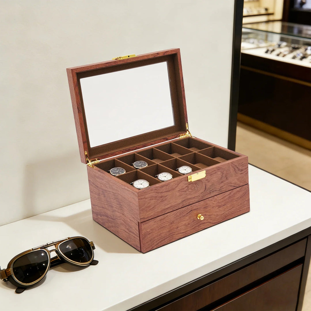 Boîte à montre en bois avec tiroir VanyVenza