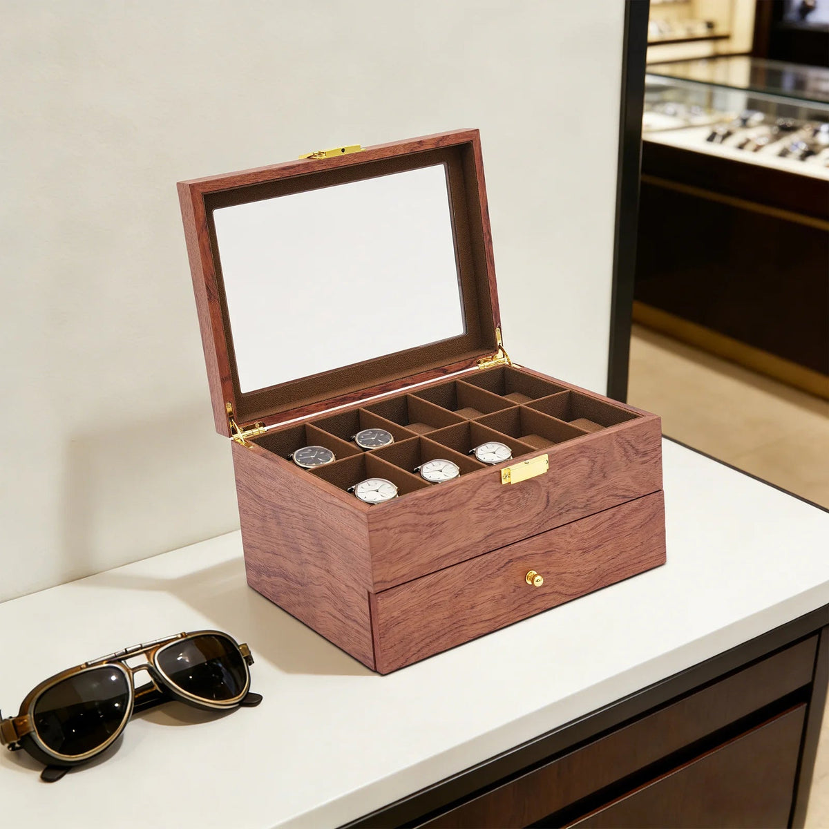 Boîte à montre en bois avec tiroir VanyVenza