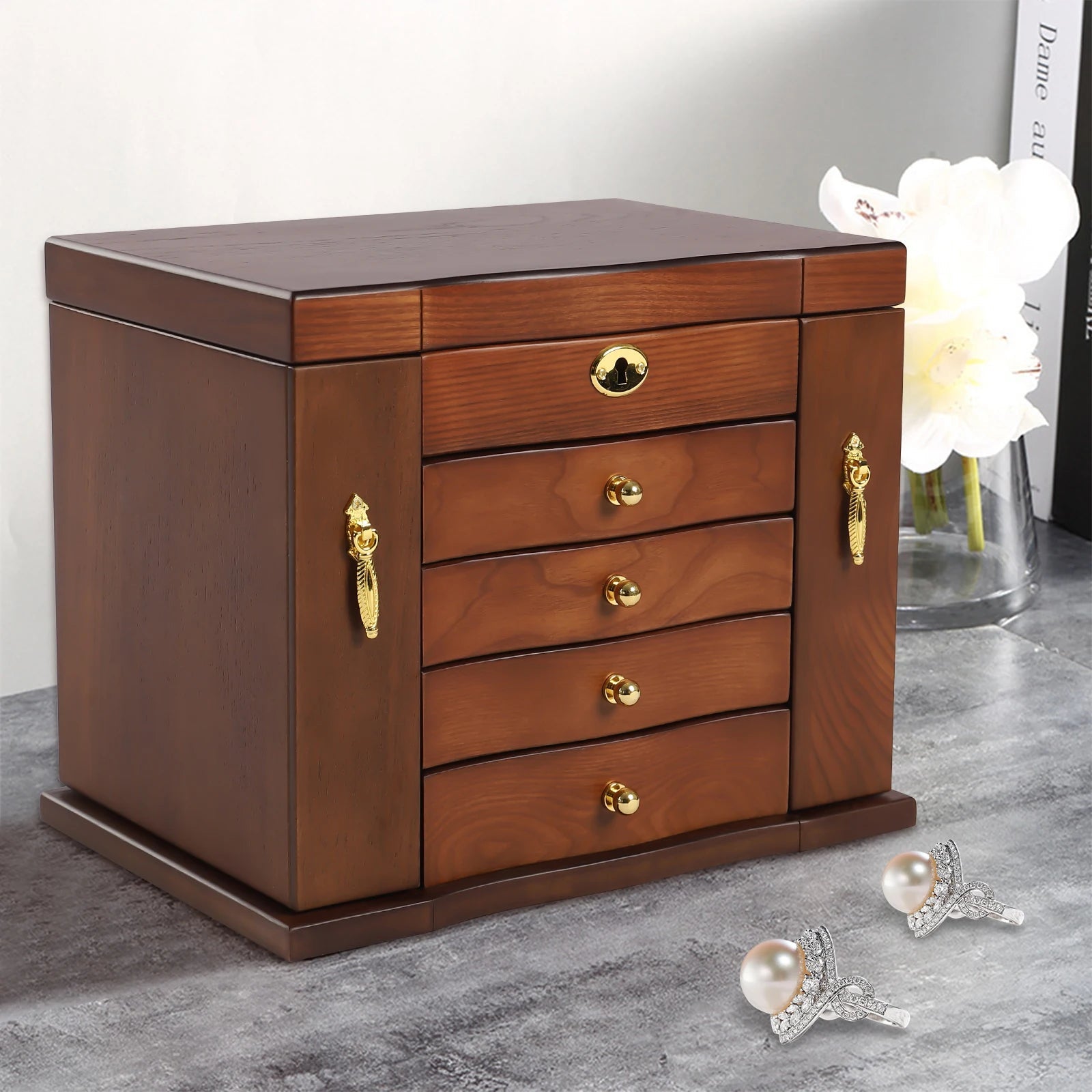Grande boîte à bijoux bois avec tiroirs et miroir VanyVenza