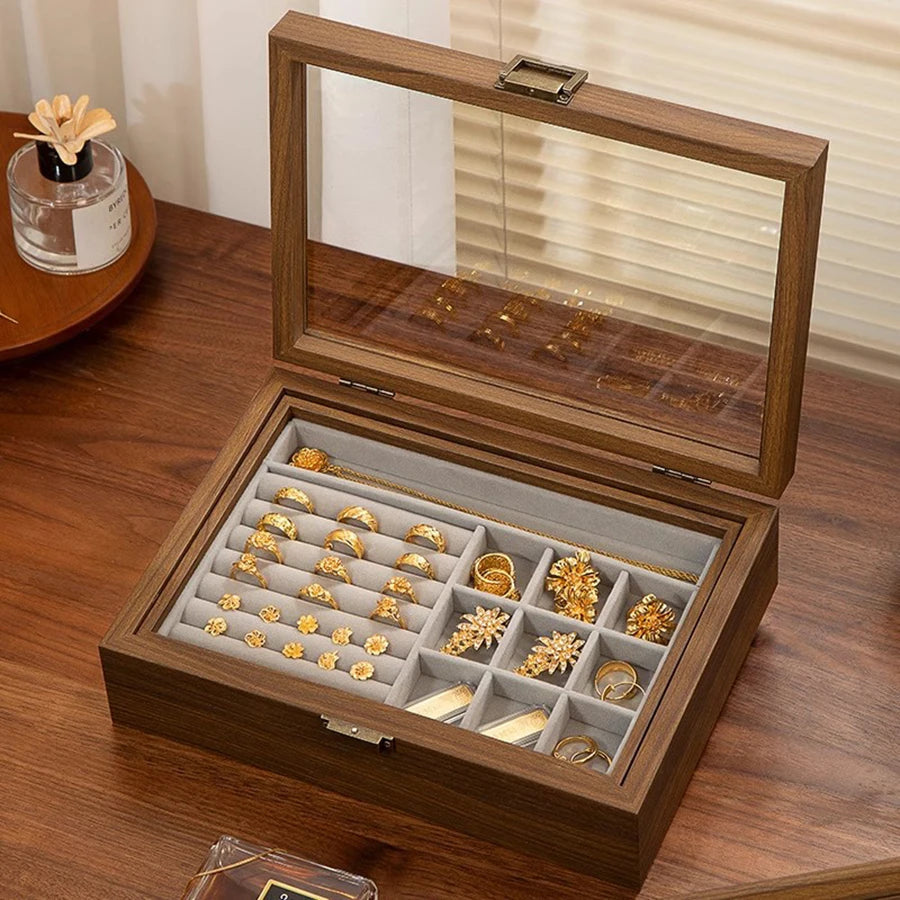 Boîte à bijoux bois avec couvercle en verre VanyVenza