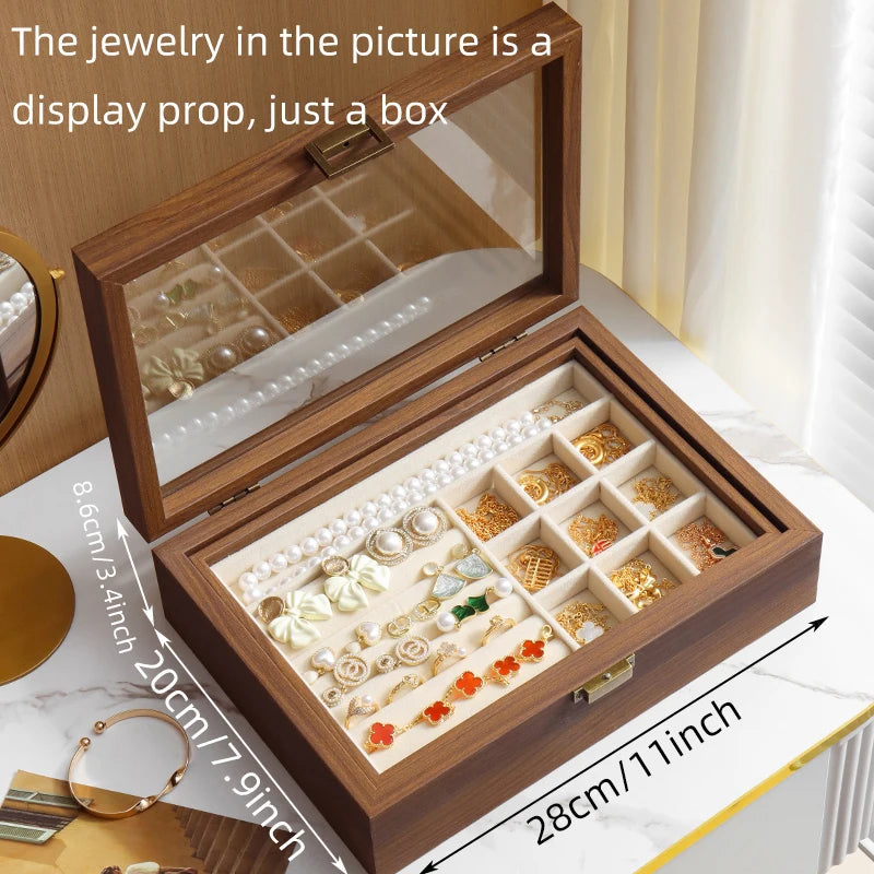 Boîte à bijoux bois avec couvercle en verre VanyVenza