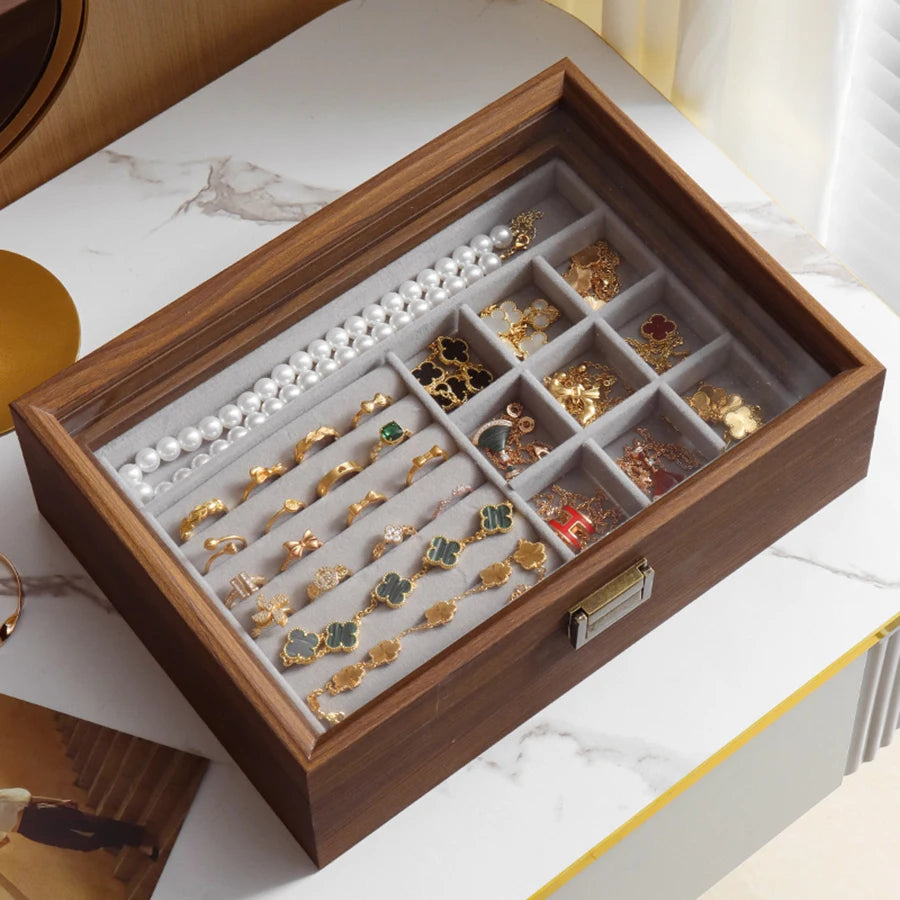 Boîte à bijoux bois avec couvercle en verre VanyVenza