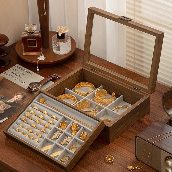 Boîte à bijoux bois avec couvercle en verre VanyVenza