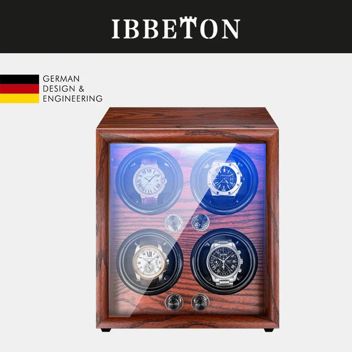 IBBETON Brand Mechanical Automatic Watch Winder Luxury Wood Watch Box with LED Light and Lid Sensor Watches Storage Safe Box VanyVenza