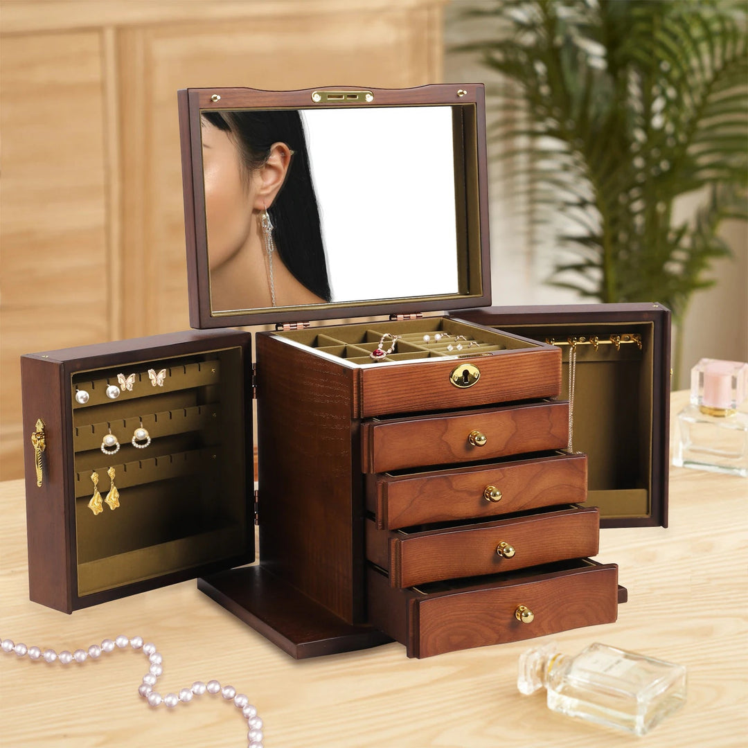 Grande boîte à bijoux bois avec tiroirs et miroir VanyVenza