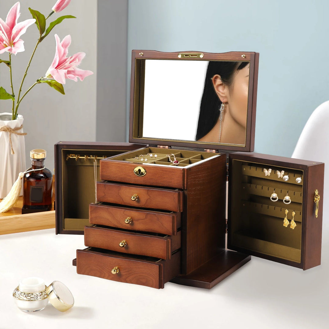 Grande boîte à bijoux bois avec tiroirs et miroir VanyVenza