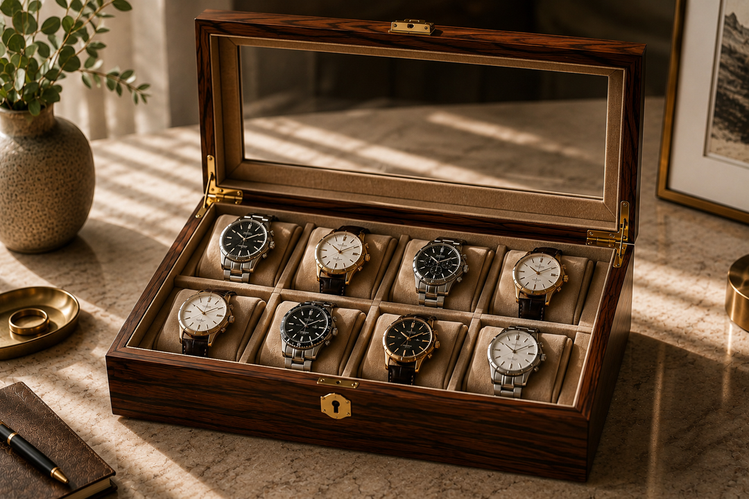 Boîte à montres en bois avec 8 compartiments