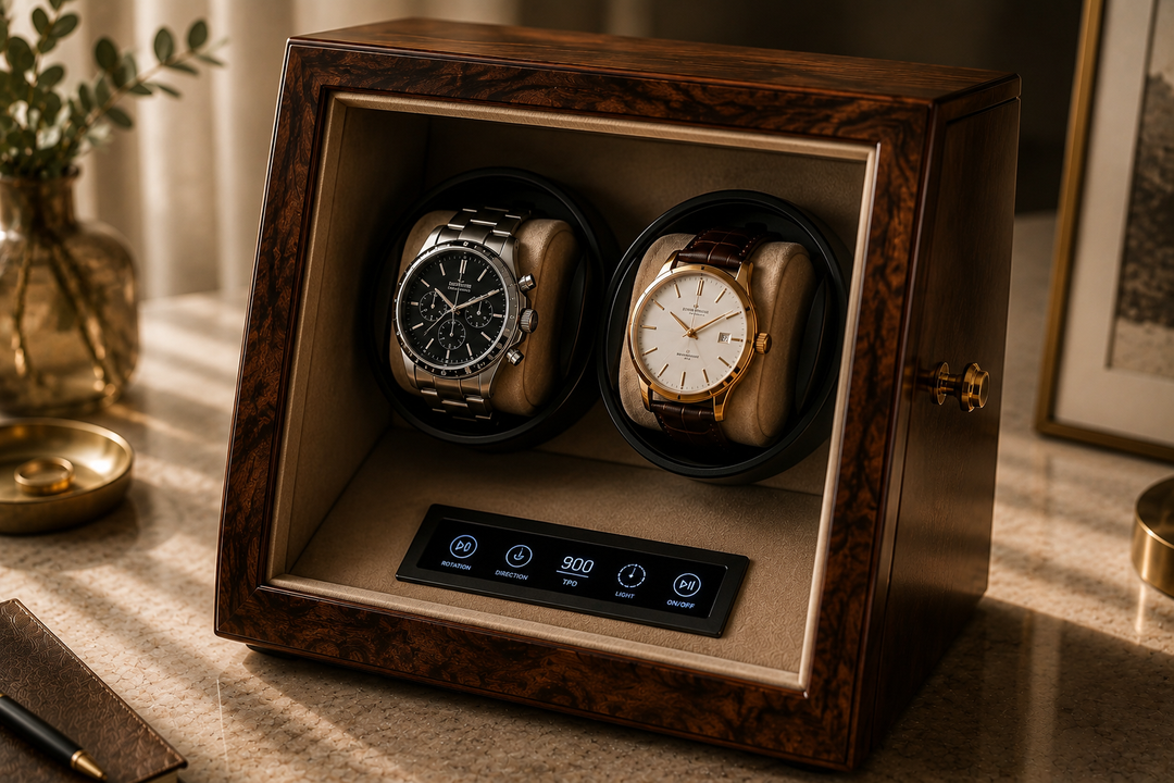 Remontoir à montre double en bois avec deux montres
